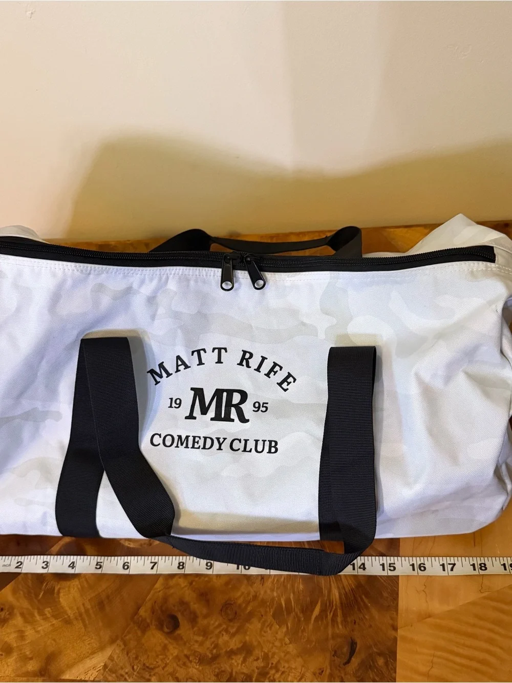 Matt Rife 1995 Comedy Club White Camo Overnight Duffle Gym Bag
